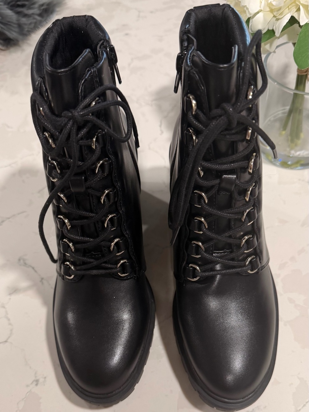 Alfani Black Lace-Up Combat Boots with Metal Eyelets